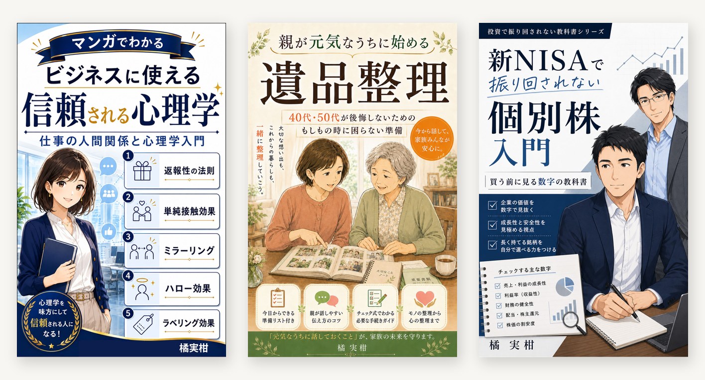 橘 実柑名義で出版した書籍の表紙3点